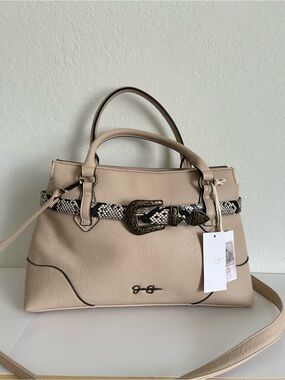 Jessica Simpson Beige Satchel with Snakeskin-Accent Belt